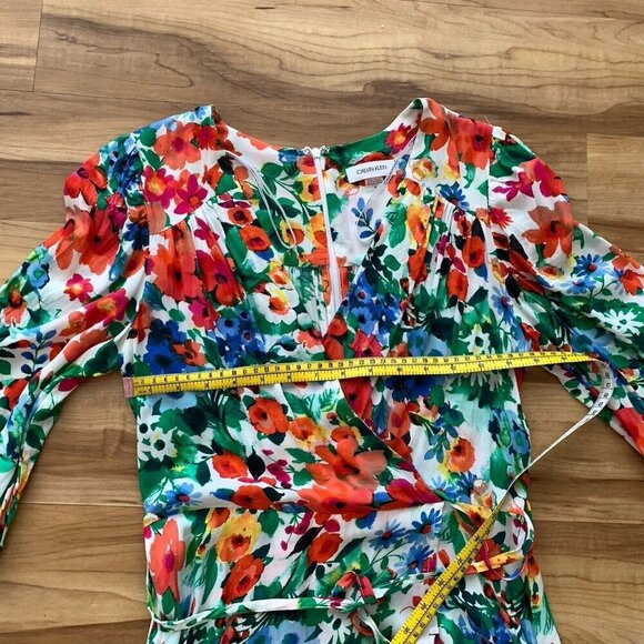 Calvin Klein 3/4 Sleeve V-Neck Colorful Floral Faux Wrap Dress Size 4 - Picture 12 of 16